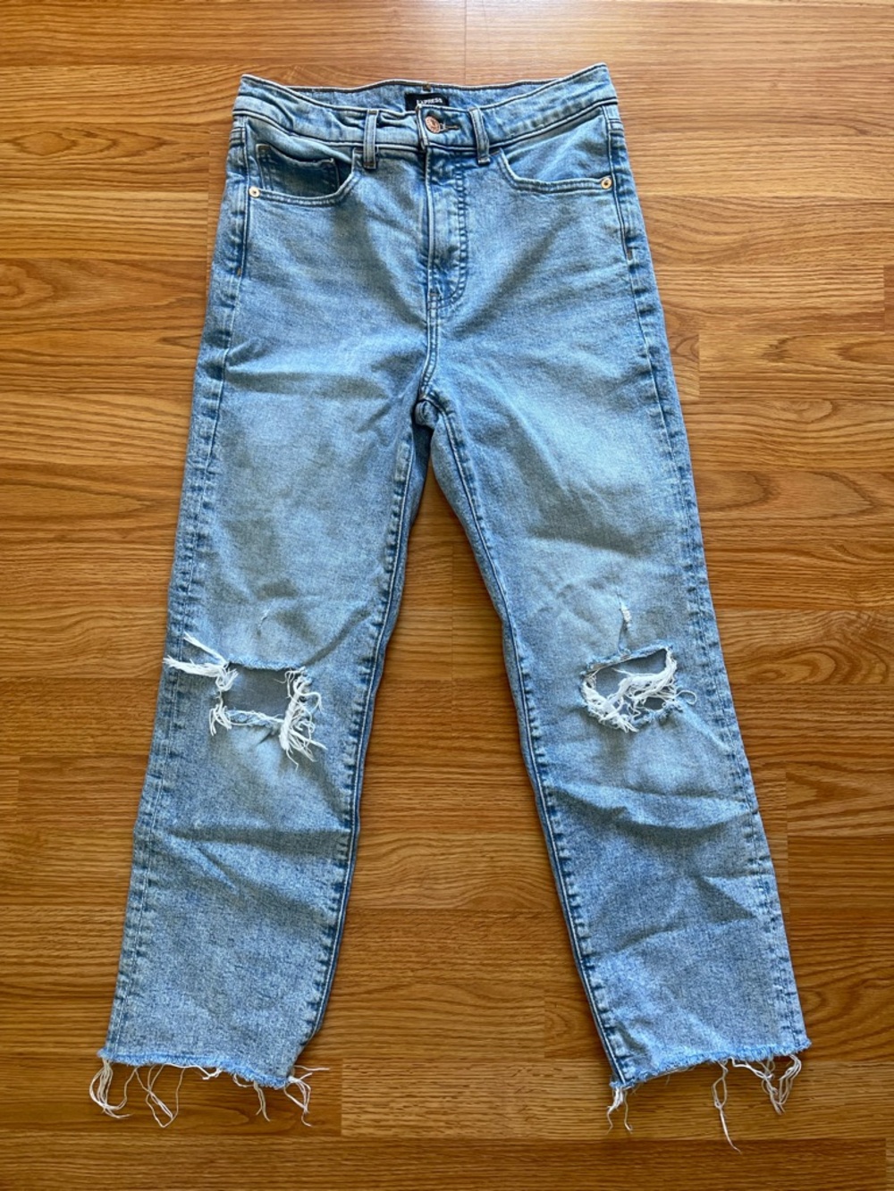 Express High Rise Straight Ankle Distressed Denim Jeans